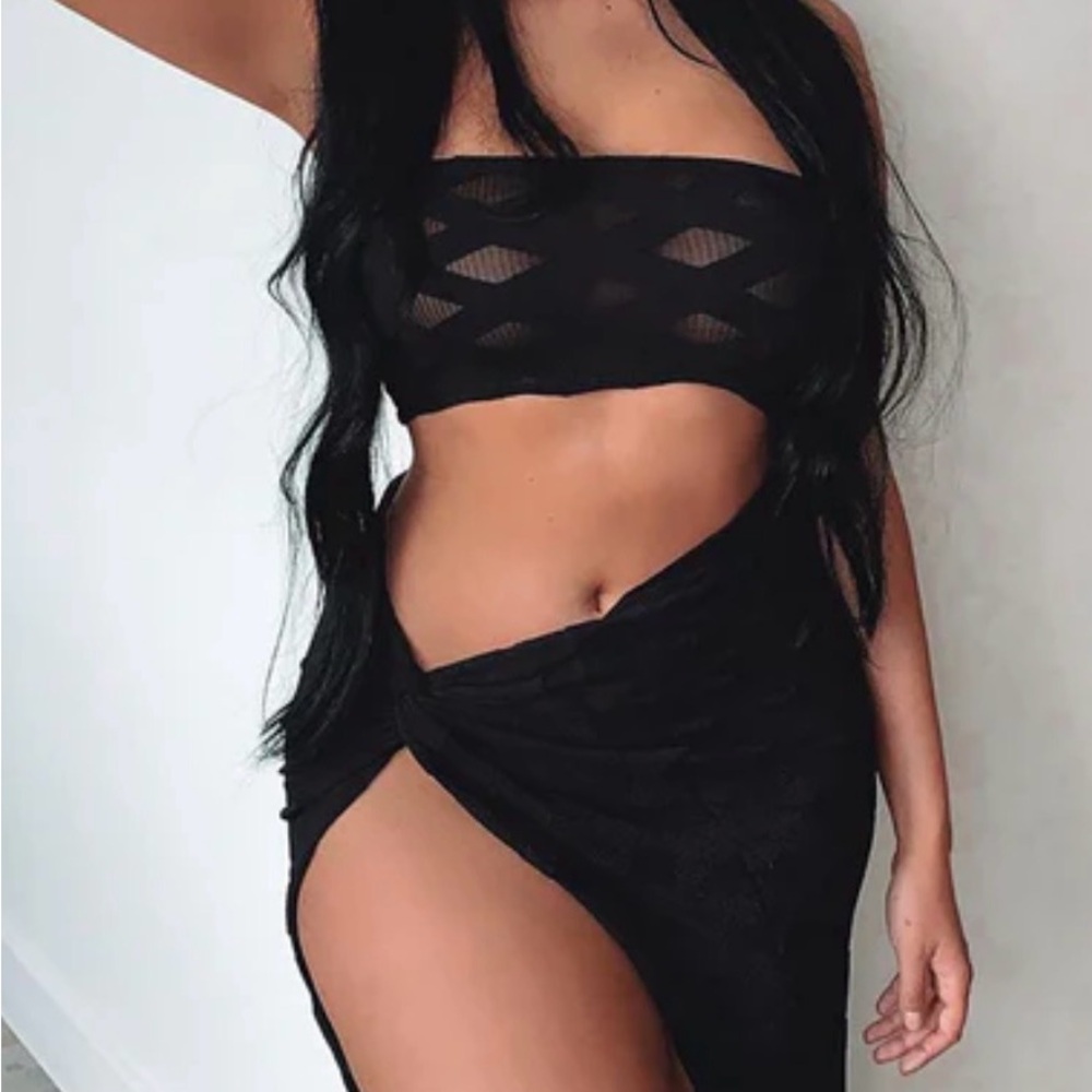 Black Mesh Two-Piece Set